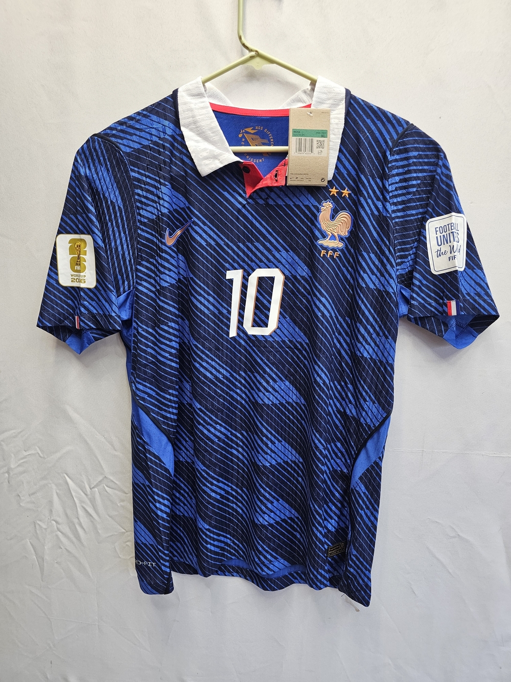 Nike Men's Blue Football Jersey with White Collar and Red Placket